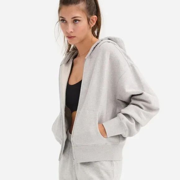 MATE THE LABEL ORGANIC COTTON FLEECE FULL ZIP HOODIE SWEATSHIRT GRAY SZ XS $128 - Picture 3 of 7